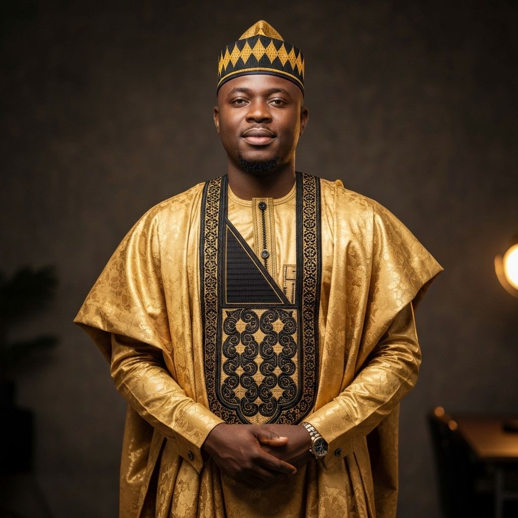 Gold Agbada with Black Embroidery