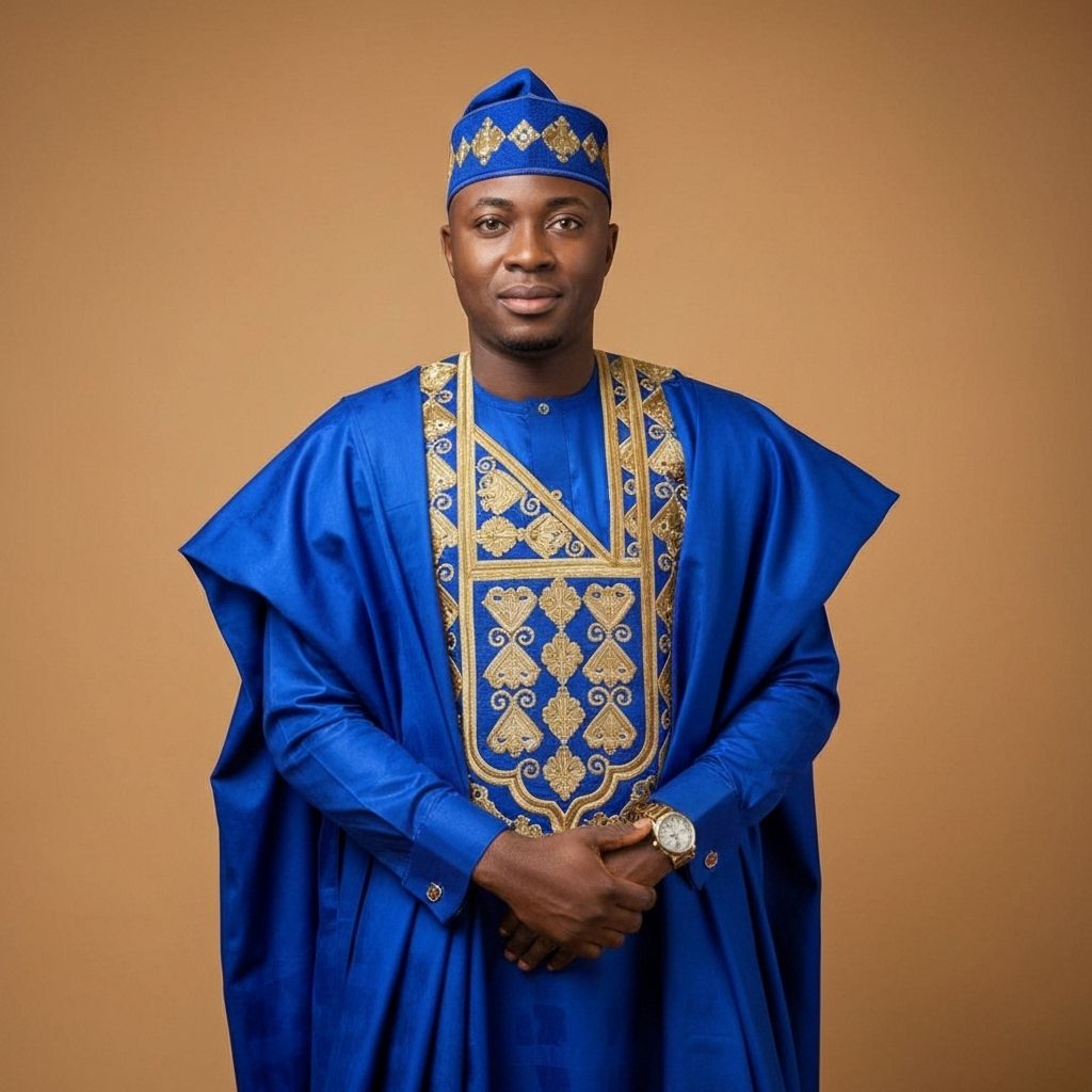 Royal Blue Agbada with Gold Embroidery