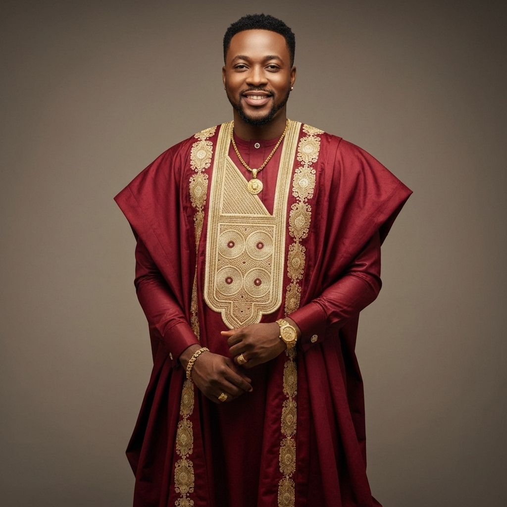 Wine Agbada with Gold Details